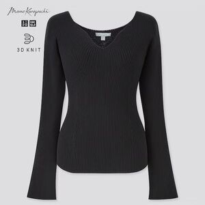Uniqlo x Mame Kurogouchi 3D Knit Ribbed Long-Sleeve Sweater, Black